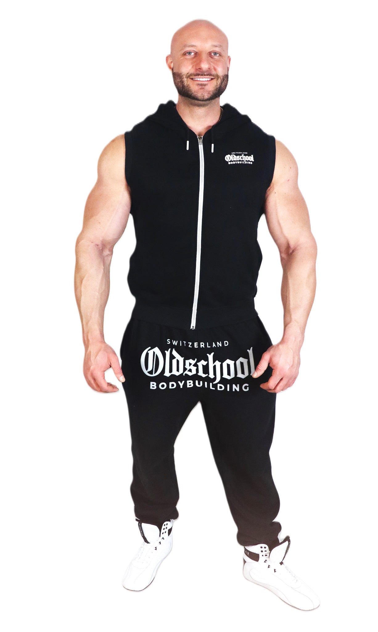CLASSIC HOODED TANK ZIP HOODIE SCHWARZ/WEISS