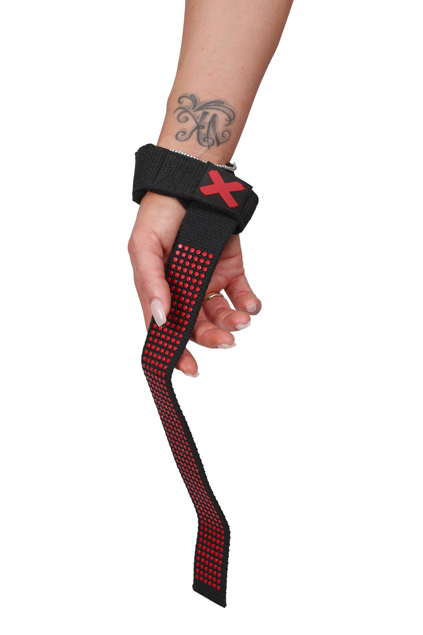 LIFTING PADDED STRAPS MIT SILIKON GRIP SCHWARZ/ROT